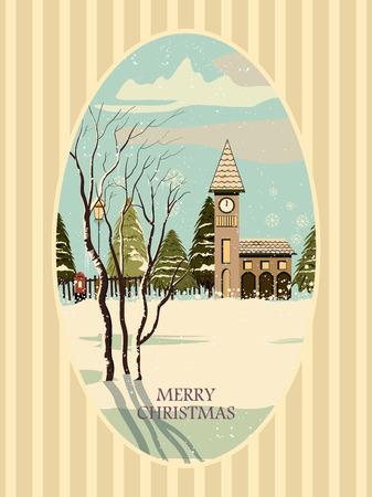 easy to edit vector illustration of snowy landscape wintertime background for Merry Christmas Holidayのイラスト素材