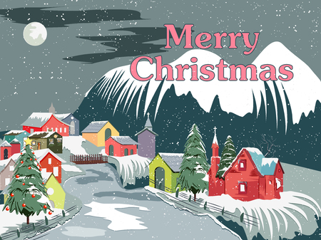 easy to edit vector illustration of snowy landscape wintertime background for Merry Christmas Holidayのイラスト素材