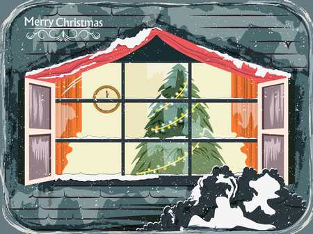 Decoration of pine tree for Happy New Year and Merry Christmas greetingのイラスト素材