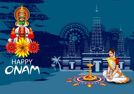 easy to edit vector illustration of Happy Onam holiday for South India festival backgroundのイラスト素材