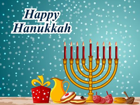easy to edit vector illustration of Happy Hanukkah for Israel Festival of Lights celebrationのイラスト素材