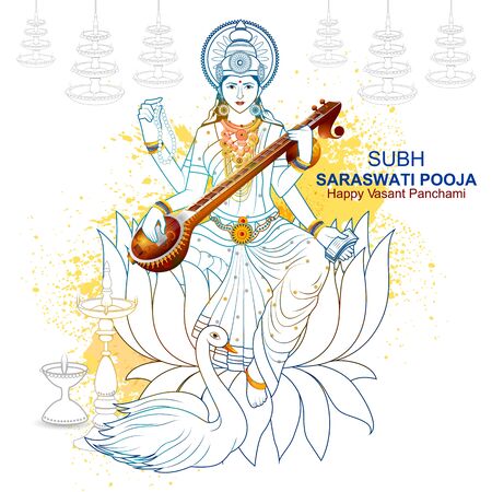 illustration of Goddess Saraswati for Vasant Panchami Puja of Indiaのイラスト素材