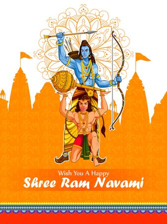 Ram Navmi background showing festival of India with Hindi massage meaning Shree Ramaのイラスト素材