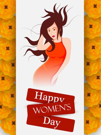 Illustration of beautiful woman for Happy International Womens Day greetings Backgroundのイラスト素材