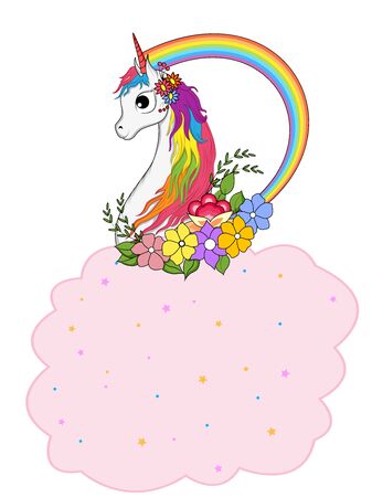 colorful trendy fairy tale unicorn invitation card template background for Birthdayのイラスト素材