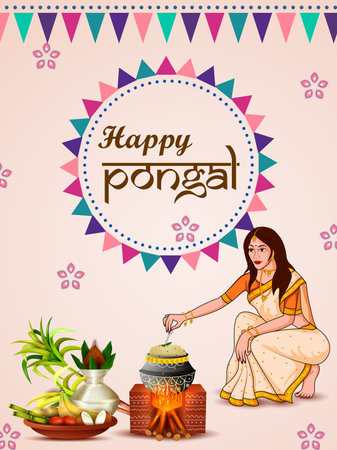 Happy Pongal festival of Tamil Nadu India backgroundのイラスト素材