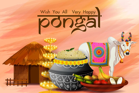 Happy Pongal festival of Tamil Nadu India backgroundのイラスト素材