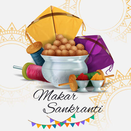 Happy Makar Sankranti background with colorful kiteのイラスト素材