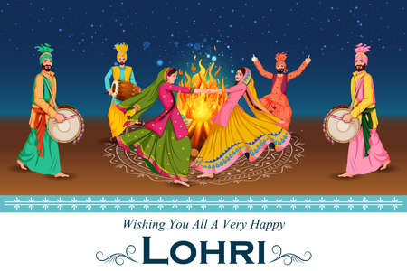 Happy Lohri festival of Punjab India backgroundのイラスト素材