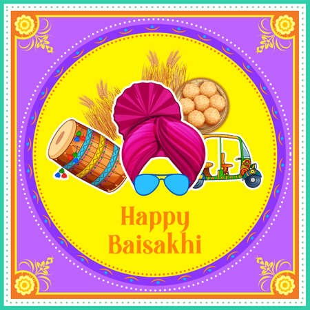 Happy Vaisakhi Punjabi spring harvest festival of Sikh celebration backgroundのイラスト素材