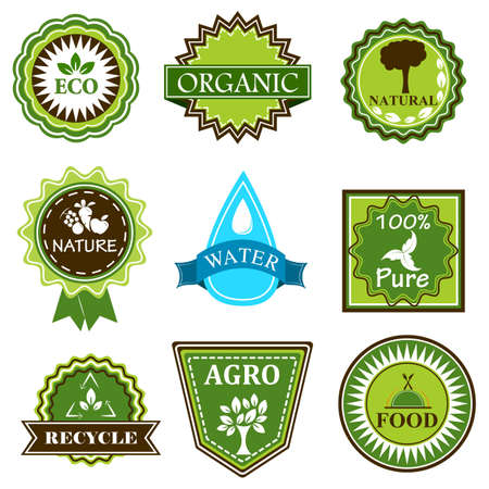 Symbol of recycle, organic, ecofriendly, pure, green, bio and agro natural tag for packaging and labellingのイラスト素材