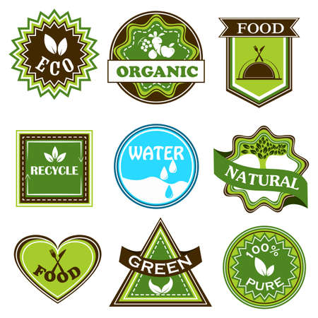 Symbol of recycle, organic, ecofriendly, pure, green, bio and agro natural tag for packaging and labellingのイラスト素材