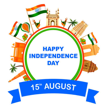 illustration of Indian Flag on Happy Independence Day of India backgroundのイラスト素材