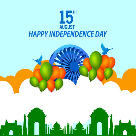 illustration of Indian Flag on Happy Independence Day of India backgroundのイラスト素材