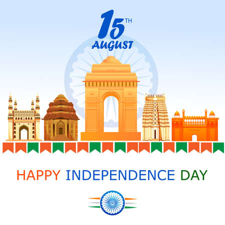 illustration of Indian Flag on Happy Independence Day of India backgroundのイラスト素材