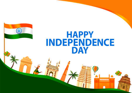 illustration of Indian Flag on Happy Independence Day of India backgroundのイラスト素材