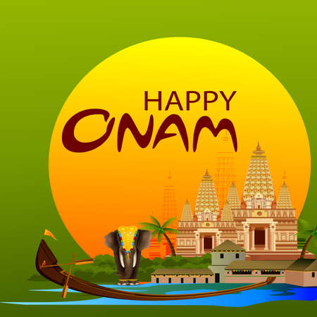 easy to edit vector illustration of Happy Onam holiday for South India festival backgroundのイラスト素材