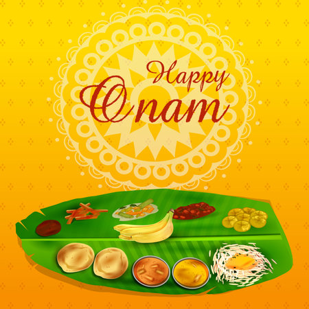 Happy Onam holiday for South India festival backgroundのイラスト素材