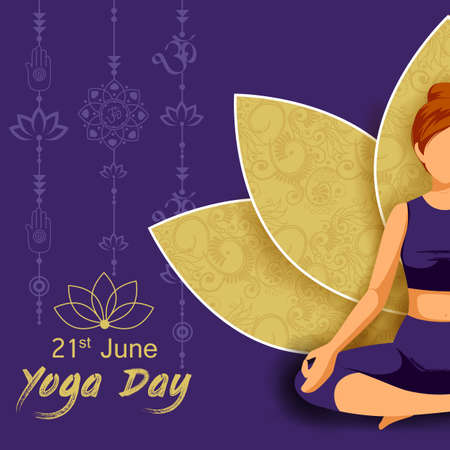illustration of women doing asana exercise for International Yoga Day celebration on 21 Juneのイラスト素材