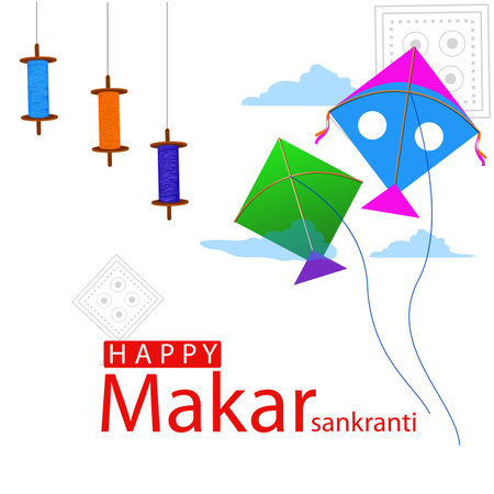 Happy Makar Sankranti background with colorful kiteのイラスト素材