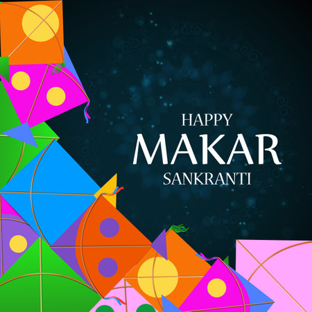 Happy Makar Sankranti background with colorful kiteのイラスト素材