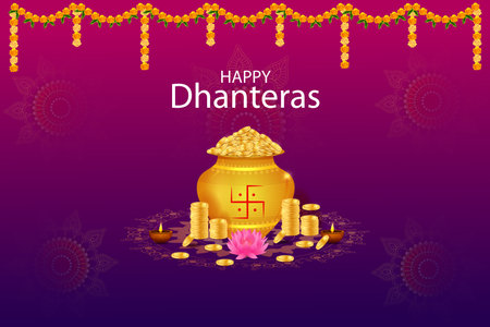 easy to edit vector illustration of decorated Diwali holiday background for Happy Dhanterasのイラスト素材