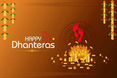 easy to edit vector illustration of decorated Diwali holiday background for Happy Dhanterasのイラスト素材