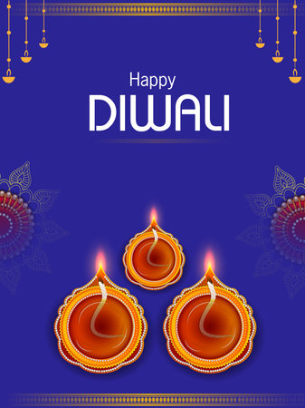 easy to edit vector illustration of decorated diya for Happy Diwali holiday Hindu festival of India backgroundのイラスト素材
