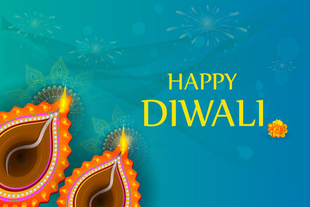 easy to edit vector illustration of decorated diya for Happy Diwali holiday Hindu festival of India backgroundのイラスト素材