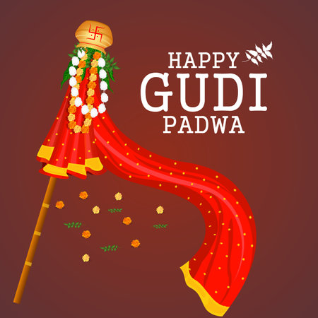 easy to edit vector illustration of Gudhi Padwa spring festival for traditional New Year for Marathi and Konkani Hindus celebrated in Maharashtra and Goaのイラスト素材