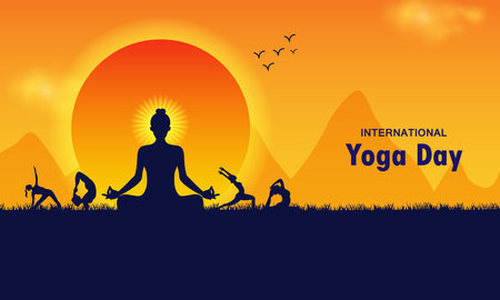 people doing asana exercise for International Yoga Day celebration on 21 Juneのイラスト素材