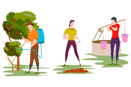 worker doing Agriculture and Farming for Agribusiness in Rural landscapeのイラスト素材