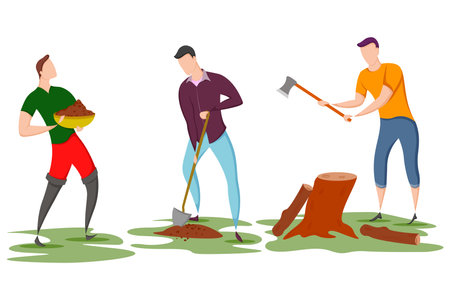 worker doing Agriculture and Farming for Agribusiness in Rural landscapeのイラスト素材