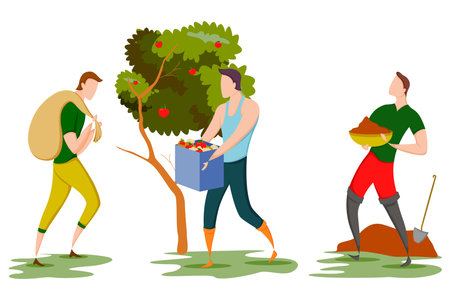 worker doing Agriculture and Farming for Agribusiness in Rural landscapeのイラスト素材
