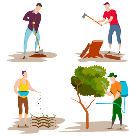 worker doing Agriculture and Farming for Agribusiness in Rural landscapeのイラスト素材