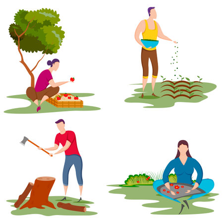 worker doing Agriculture and Farming for Agribusiness in Rural landscapeのイラスト素材