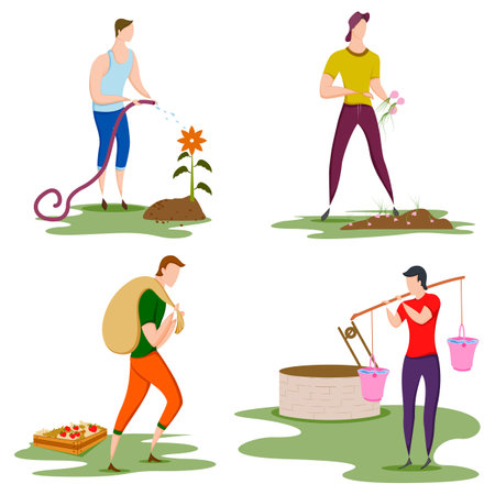 worker doing Agriculture and Farming for Agribusiness in Rural landscapeのイラスト素材