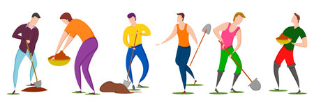 worker doing Agriculture and Farming for Agribusiness in Rural landscapeのイラスト素材