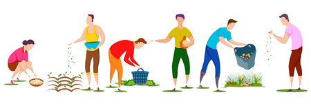 worker doing Agriculture and Farming for Agribusiness in Rural landscapeのイラスト素材