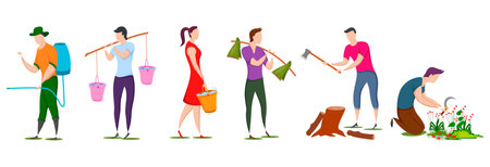 worker doing Agriculture and Farming for Agribusiness in Rural landscapeのイラスト素材