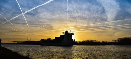 Container ship on canalの写真素材