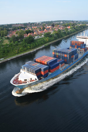 Container ship on the canalのeditorial素材
