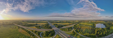 Aerial view of the German Autobahn A7, European road E45 near Rendsburg, Germany.