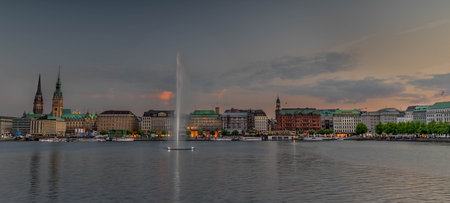 Panorama of Hamburg Hanseatic port city Germany, Europe.