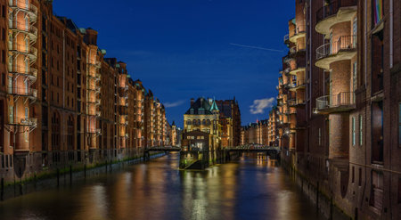 Panorama of Hamburg Hanseatic port city Germany, Europe.の写真素材
