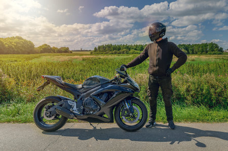 Scene in motorcycling in fine weather, in nature on asphalt road.の写真素材