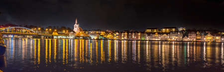 Night view on the Sonderborg. Panorama view of city and harbor by Christmas time in Sonderborg, Jutland, Denmark, Europe.の写真素材