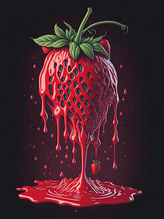 Strawberry dripping from a piece of strawberry. Vector illustration.の素材