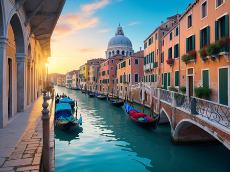 Grand Canal and Basilica Santa Maria della Salute in Venice, Italyの素材