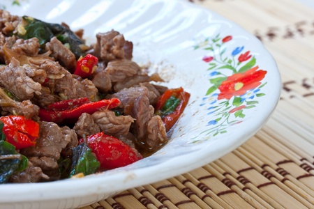 Stir basil with meatの写真素材